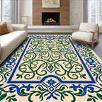 Intricate Woven Emerald Blue Floral Rug