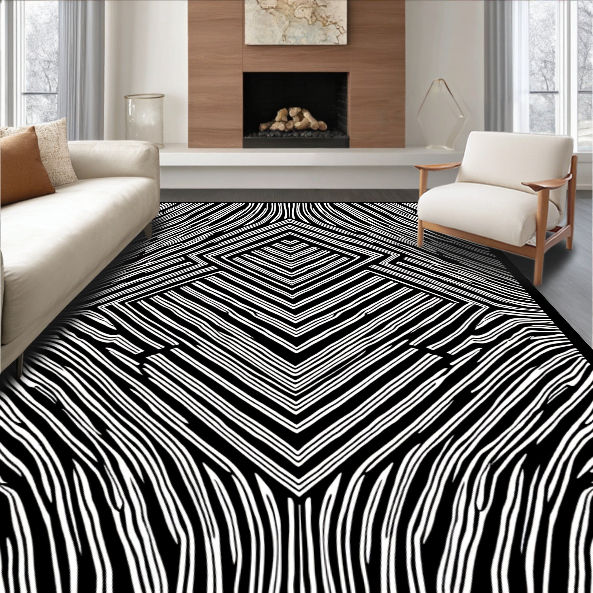Abstract Striped Geometric Pattern Rug