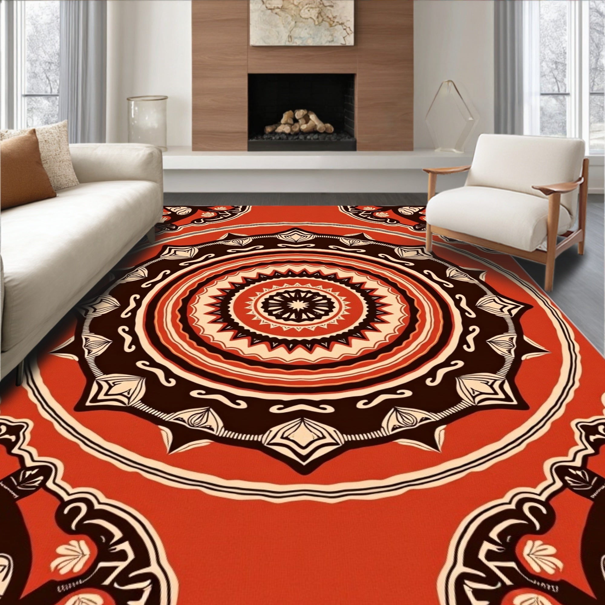 Mandala Medallion Patterned Warm Rug
