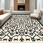 Black White Intricate Geometric Pattern Rug