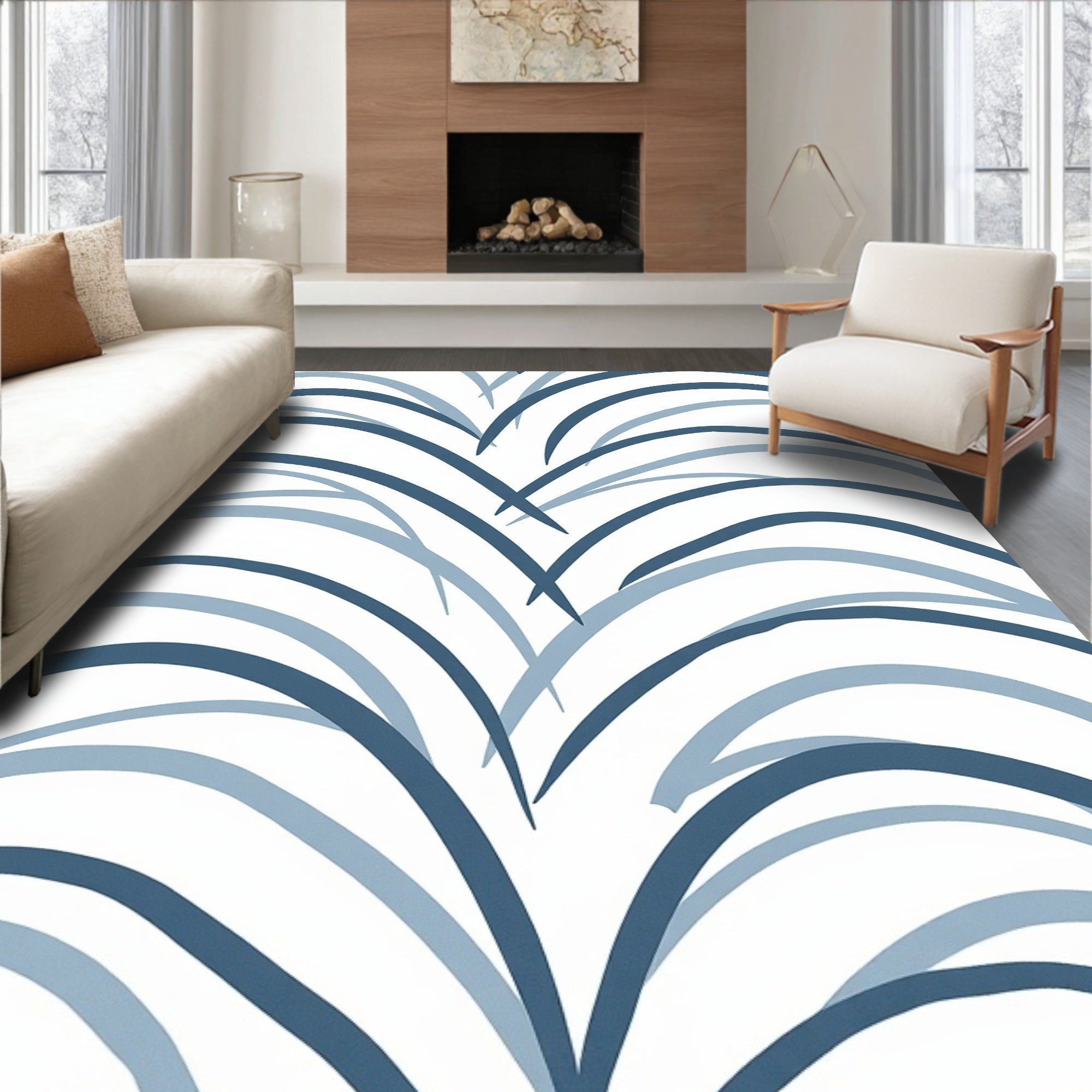 Arching Strokes Blue Pattern Design Rug
