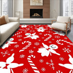 Red White Gingerbread Candy Cane Snowflakes Rug