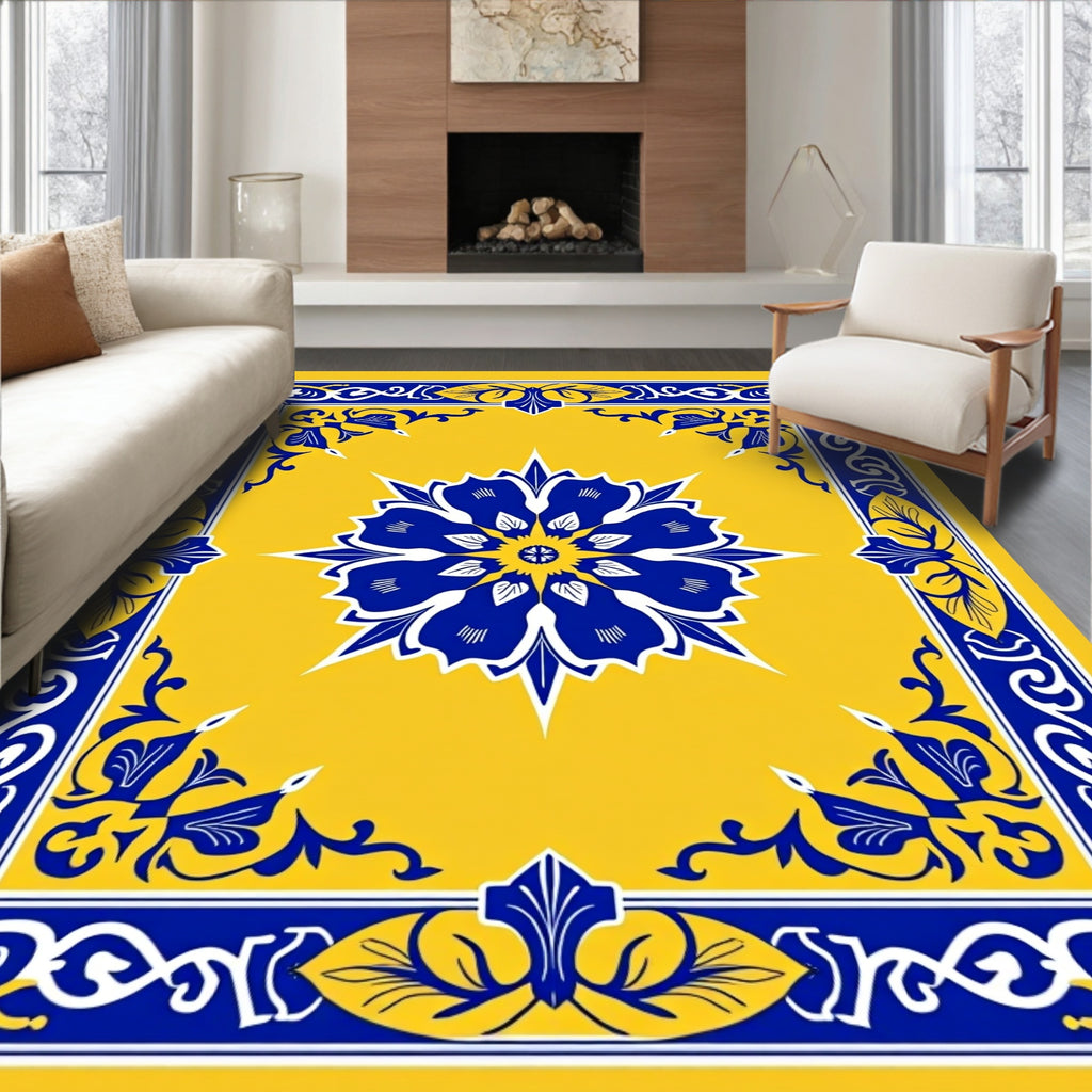 Bold Floral Geometric Medallion Design Rug