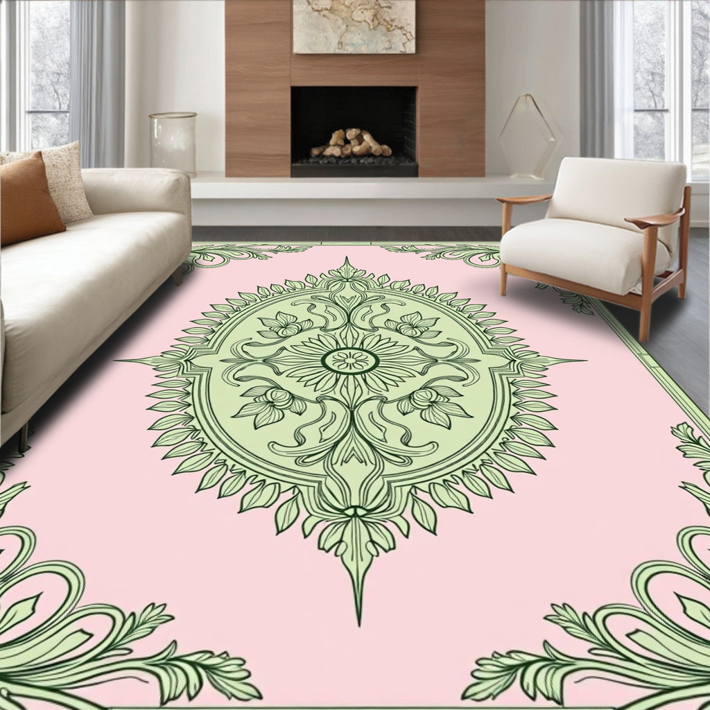 Pale Pink Floral Medallion Pattern Rug