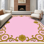 Ornate Floral Scrollwork Pink Gold Rug