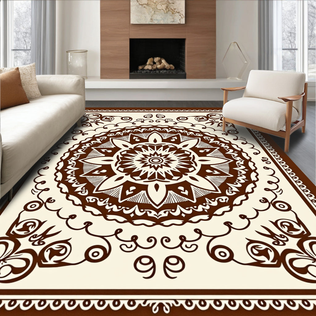 Ornate Coffee Mandala Pattern Rug