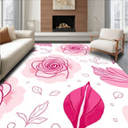 Pink Floral Outline Patterned Rug