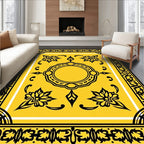 Ornate Black On Yellow Floral Pattern Rug