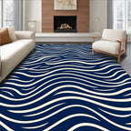 Navy And Cream Flowing Wave Pattern Rug