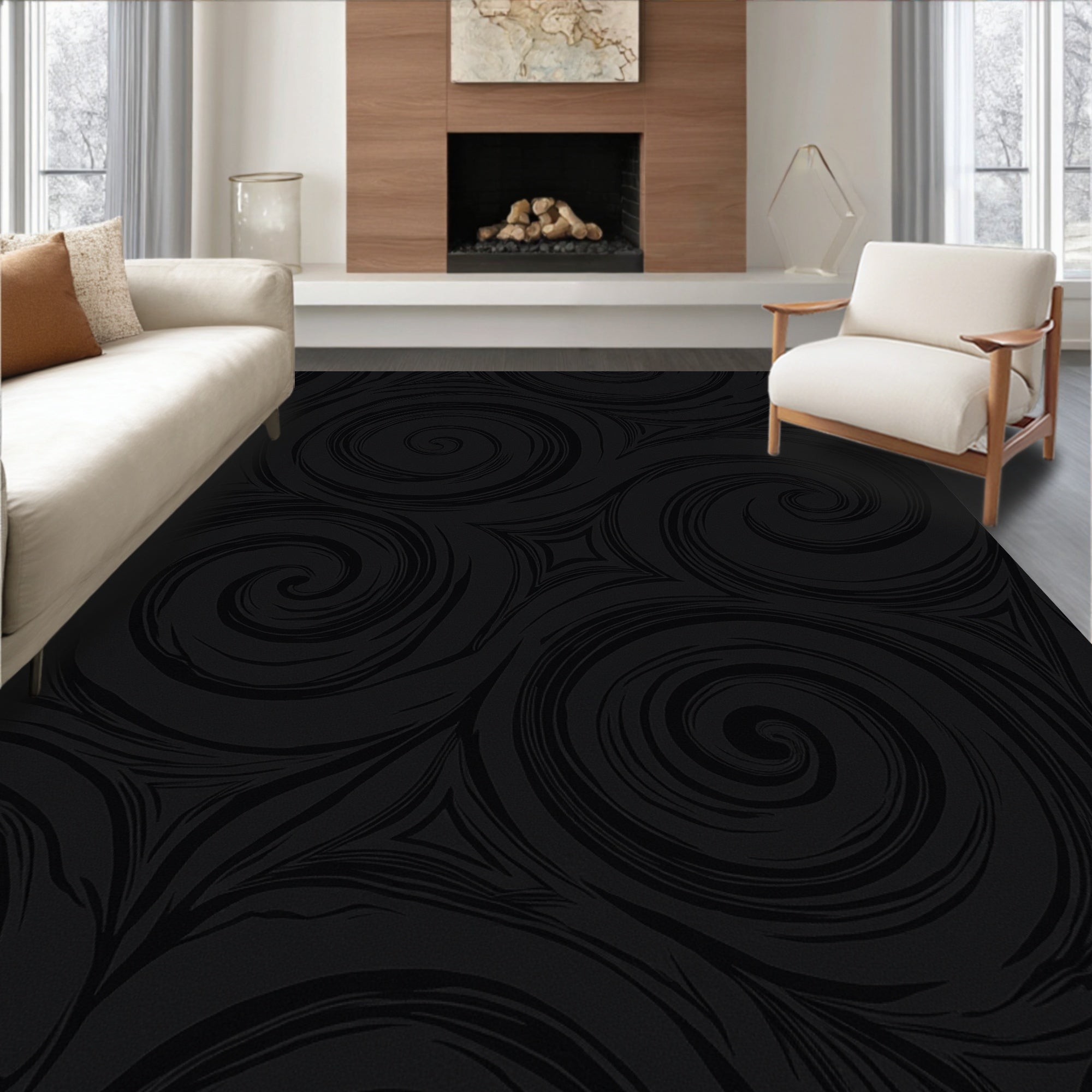 Dark Swirl Abstract Pattern Rug
