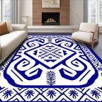 Bold Blue Geometric Floral Pattern Rug