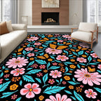 Vibrant Butterfly Flower Pattern Rug