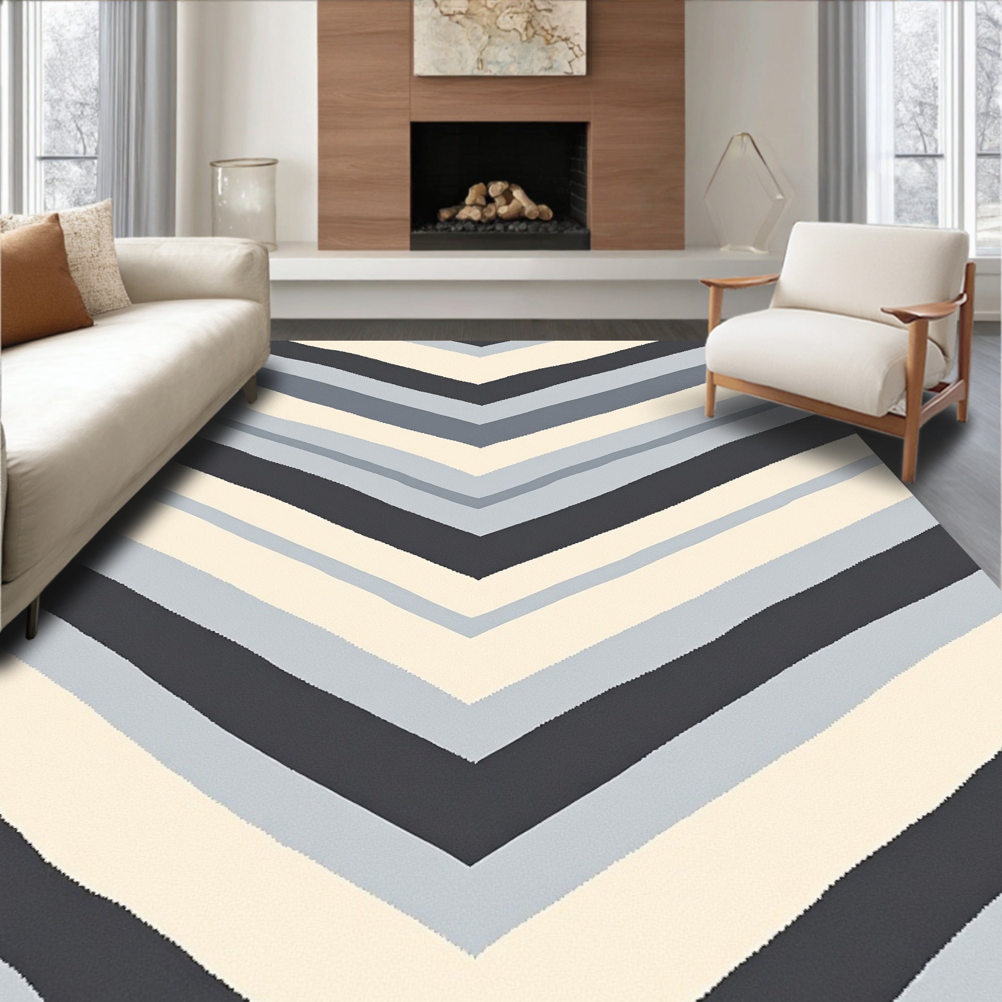 Chevron Stripes In Neutral Palette Rug