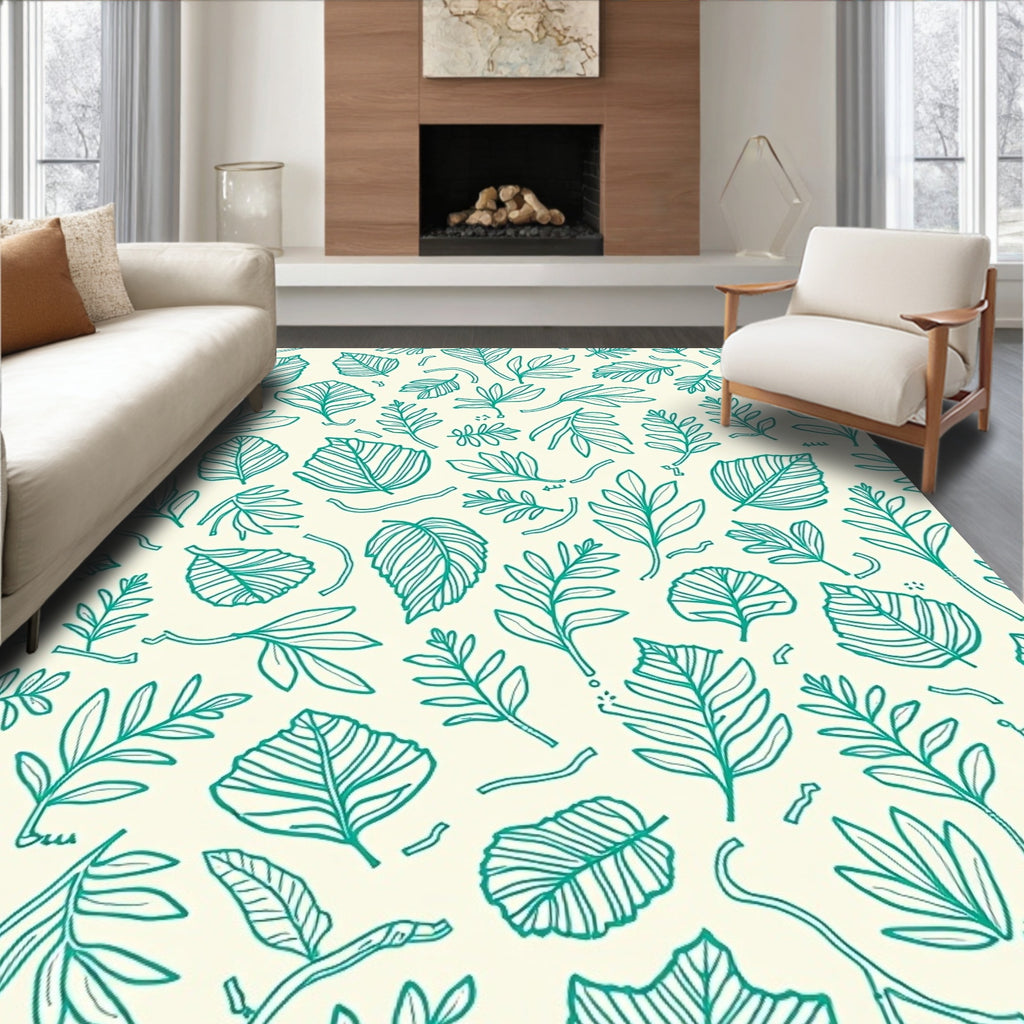 Teal Leaf Pattern Delightful Design Rug