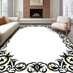 Ornate Black Gold Floral Scrollwork Rug