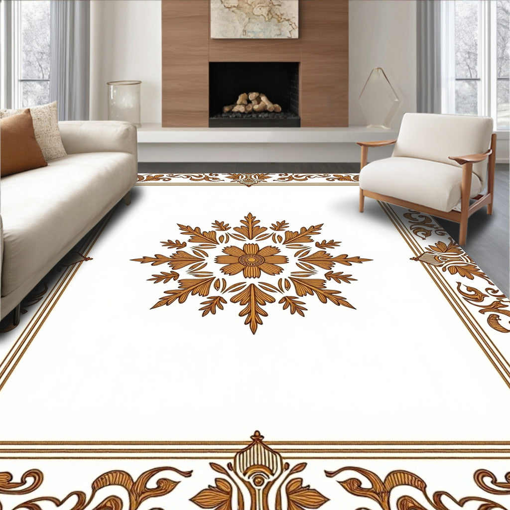 Ornate Floral Medallion Border Design Rug