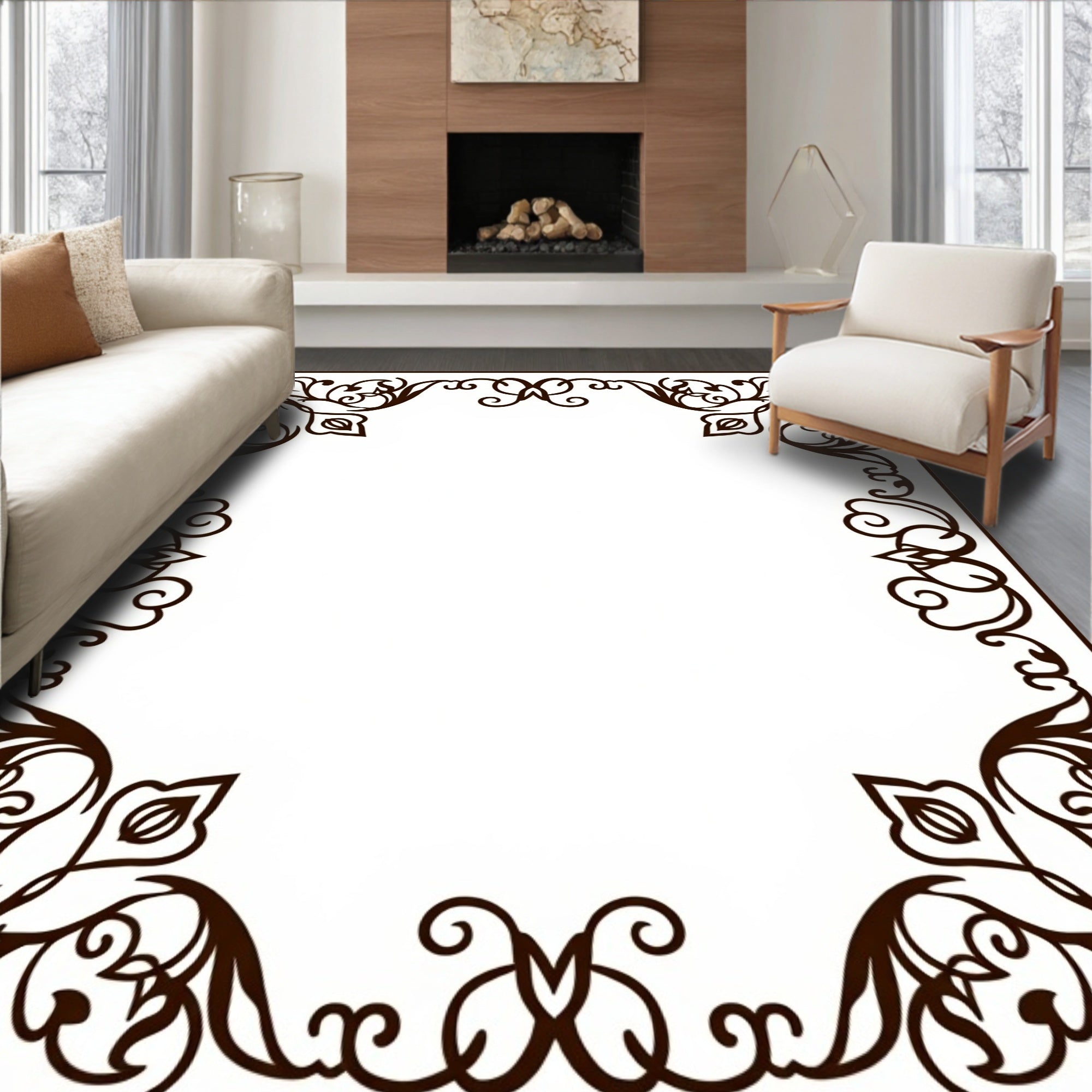 Elaborate Floral Scrollwork Accent Rug