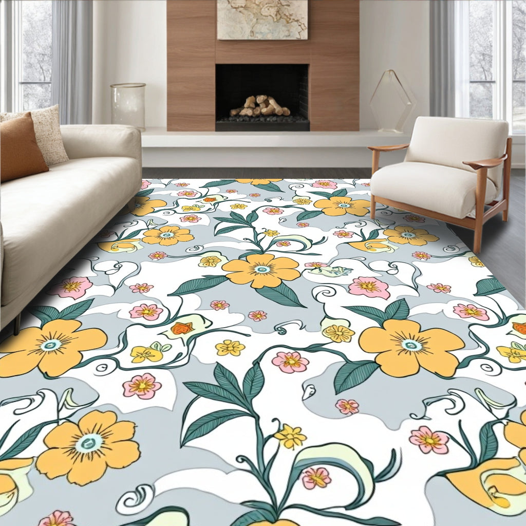Whimsical Daisy Vine Floral Pattern Rug