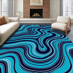 Abstract Blue Wavy Lines Pattern Rug