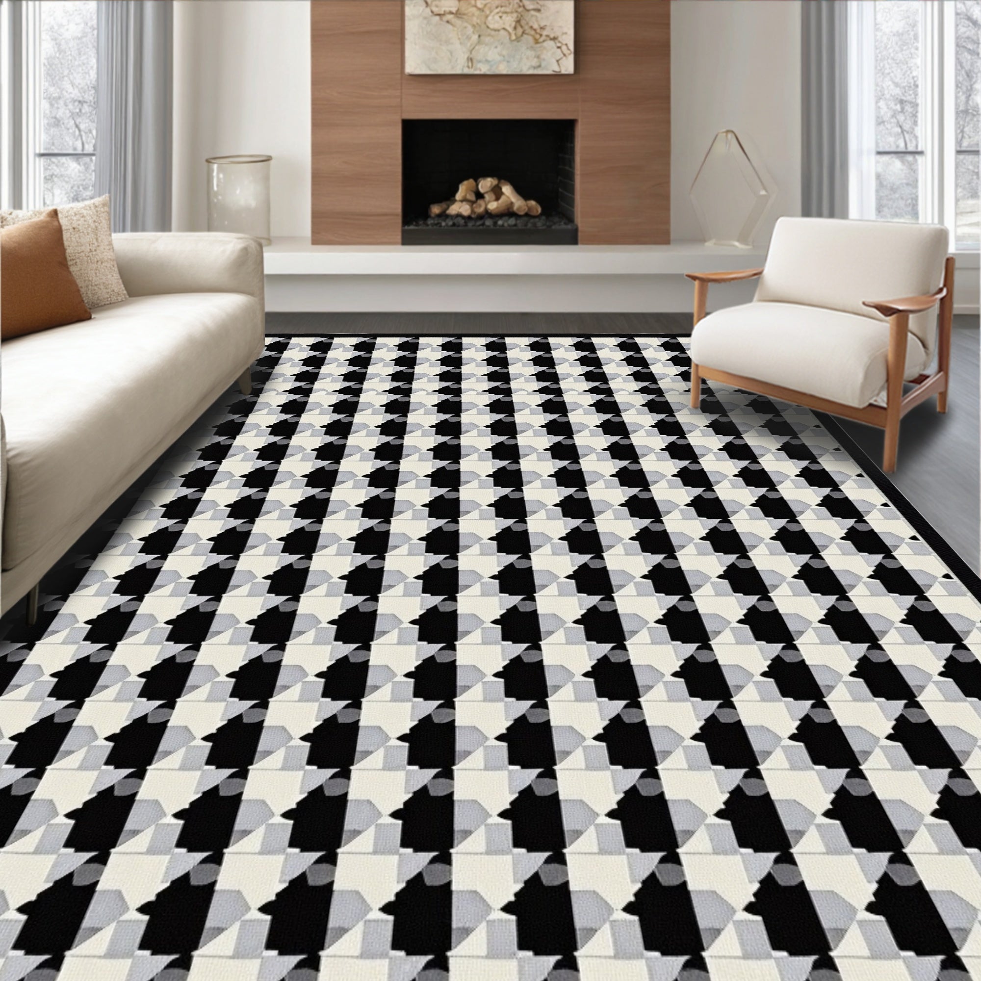 Black White Patterned Classic Rug