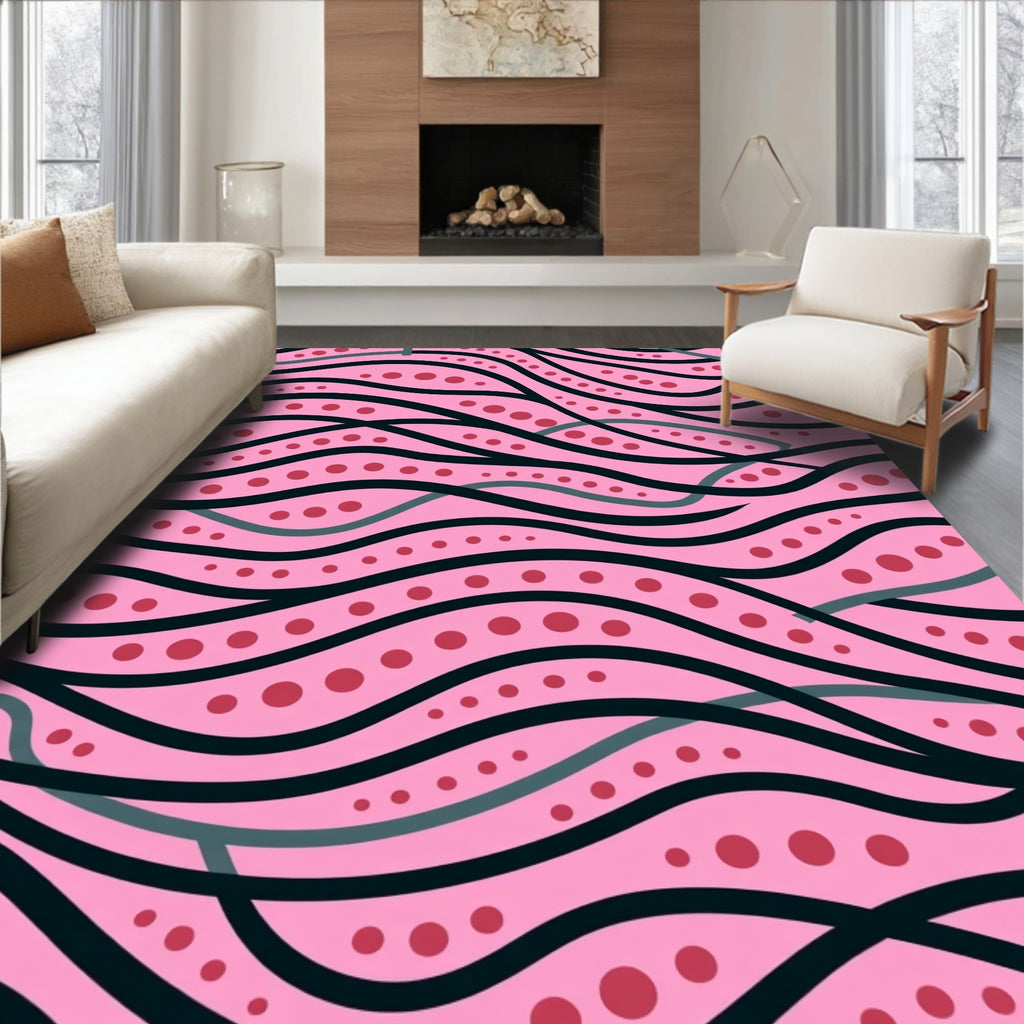 Pink Wave Dots Pattern Design Rug