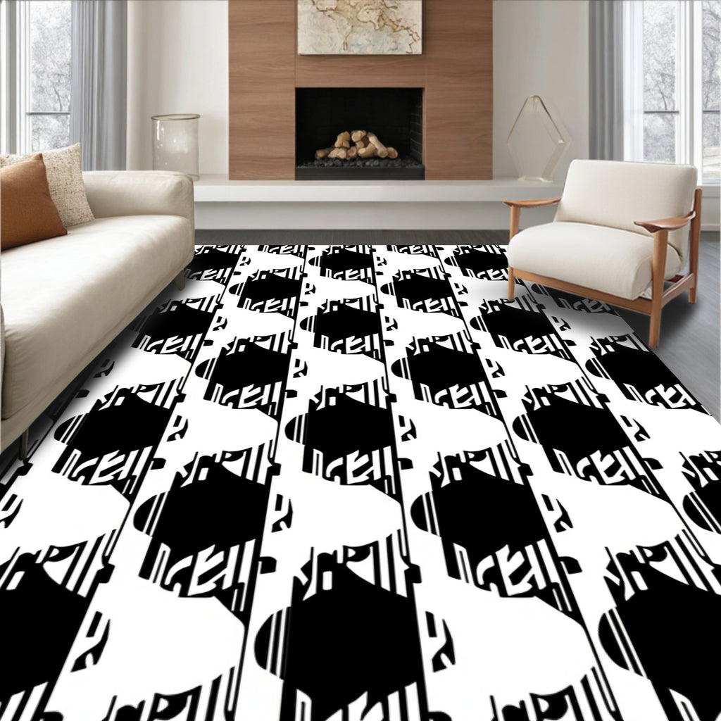 Black and White Geometric Striped Design Rug