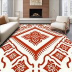 Red Floral Medallion Geometric Pattern Rug
