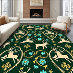 Tan Reindeer Teal Snowflake Whimsical Rug