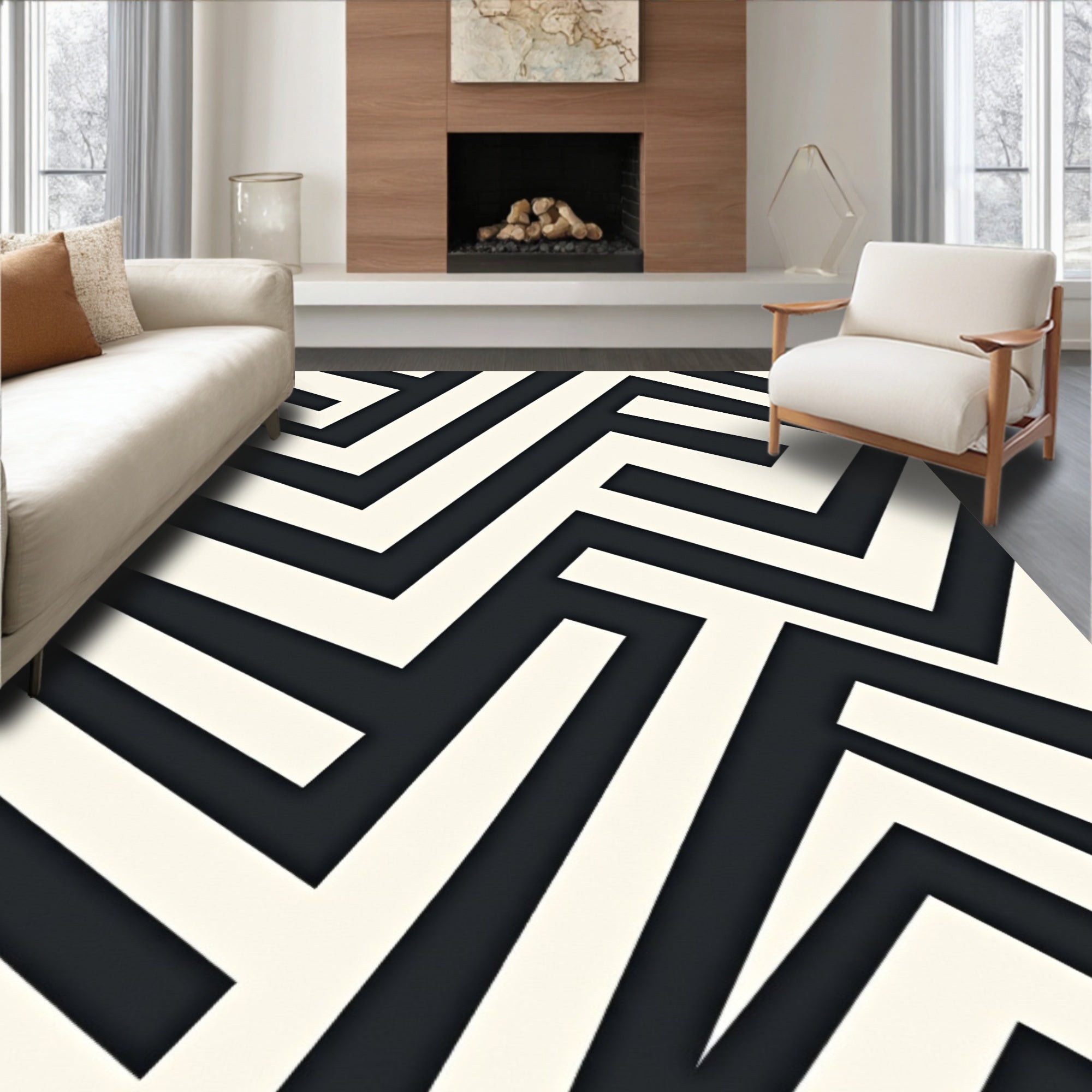Abstract Interlocking Geometric Pattern Rug