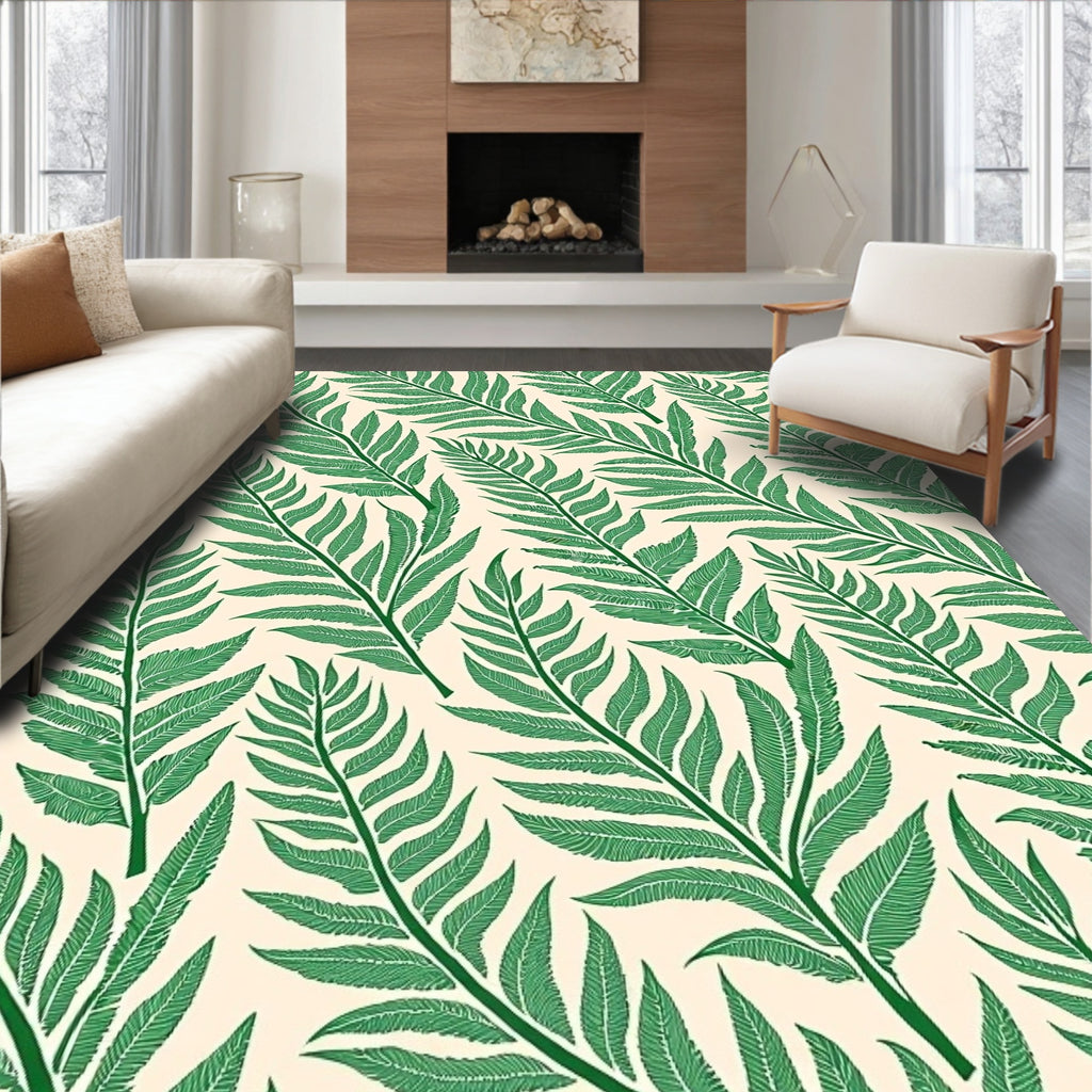 Emerald Green Fern Frond Lattice Rug
