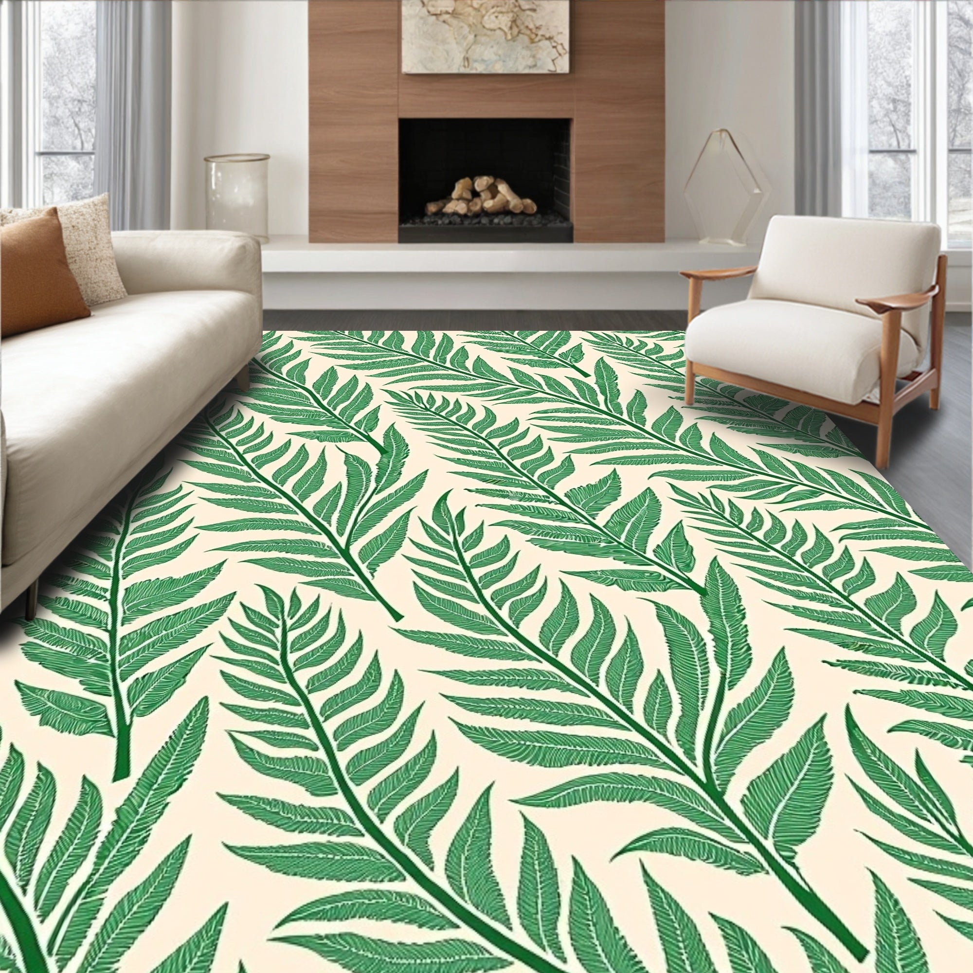 Emerald Green Fern Frond Lattice Rug