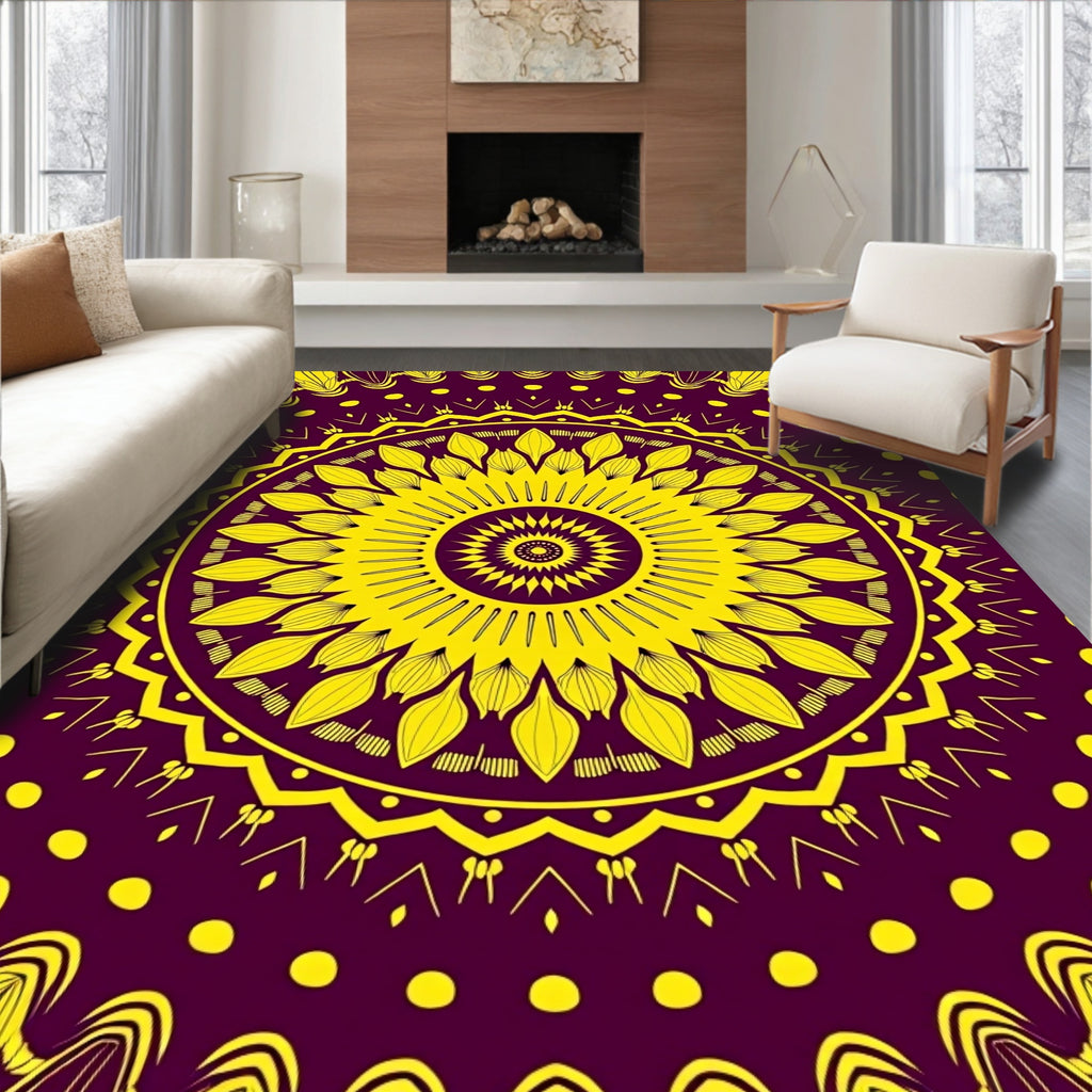 Bold Yellow Sunflower Mandala Design Rug
