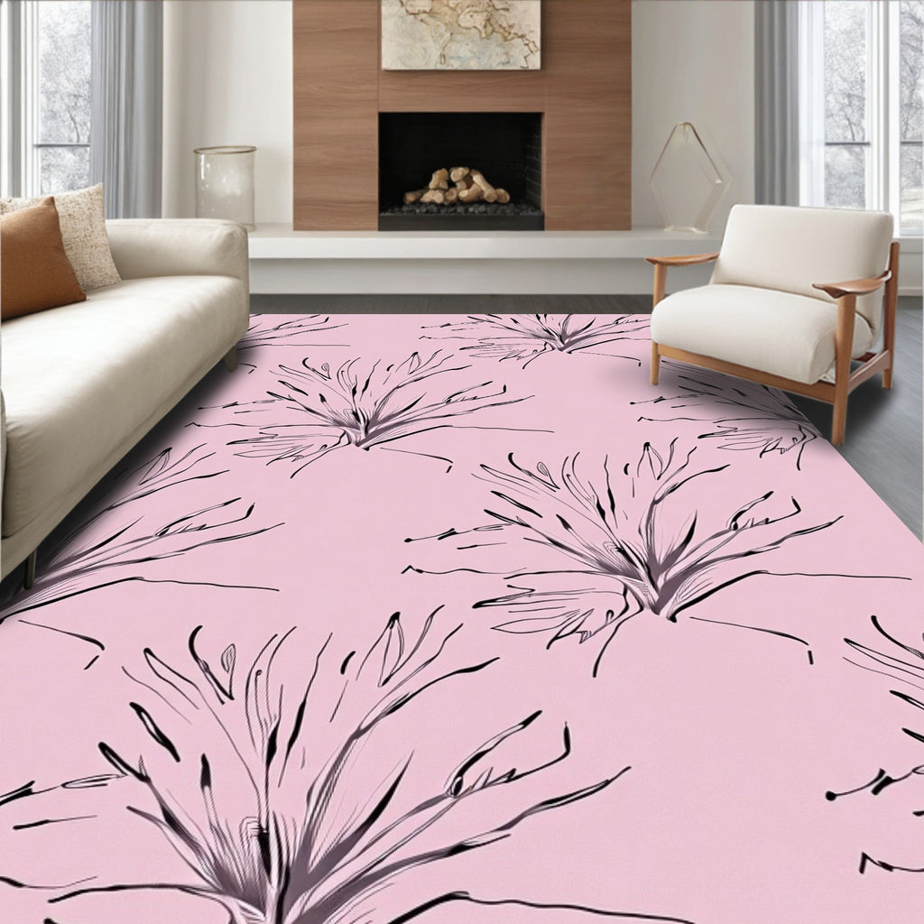Delicate Sketchy Floral Pink Pattern Rug
