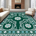 Emerald Snow Flurry Floral Border Rug
