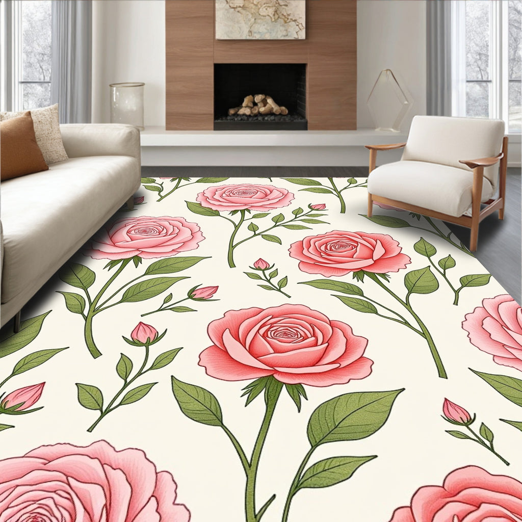 Pink Floral Stem Pattern Rug