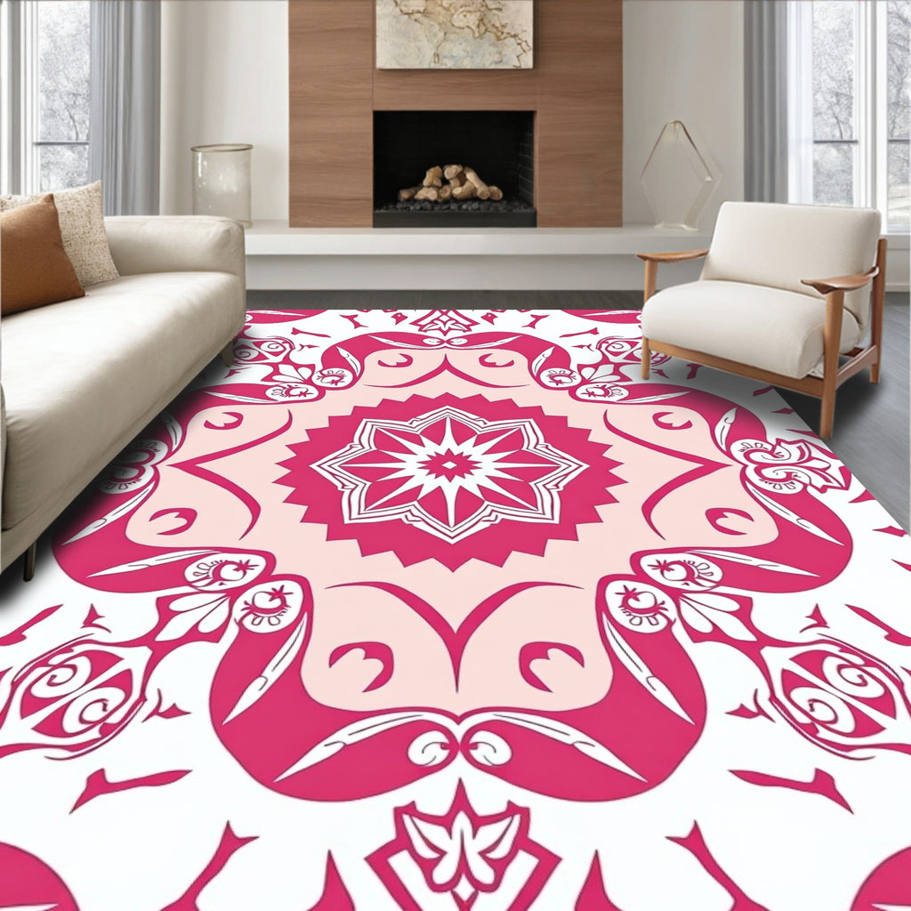 Vibrant Pink Floral Mandala Design Rug