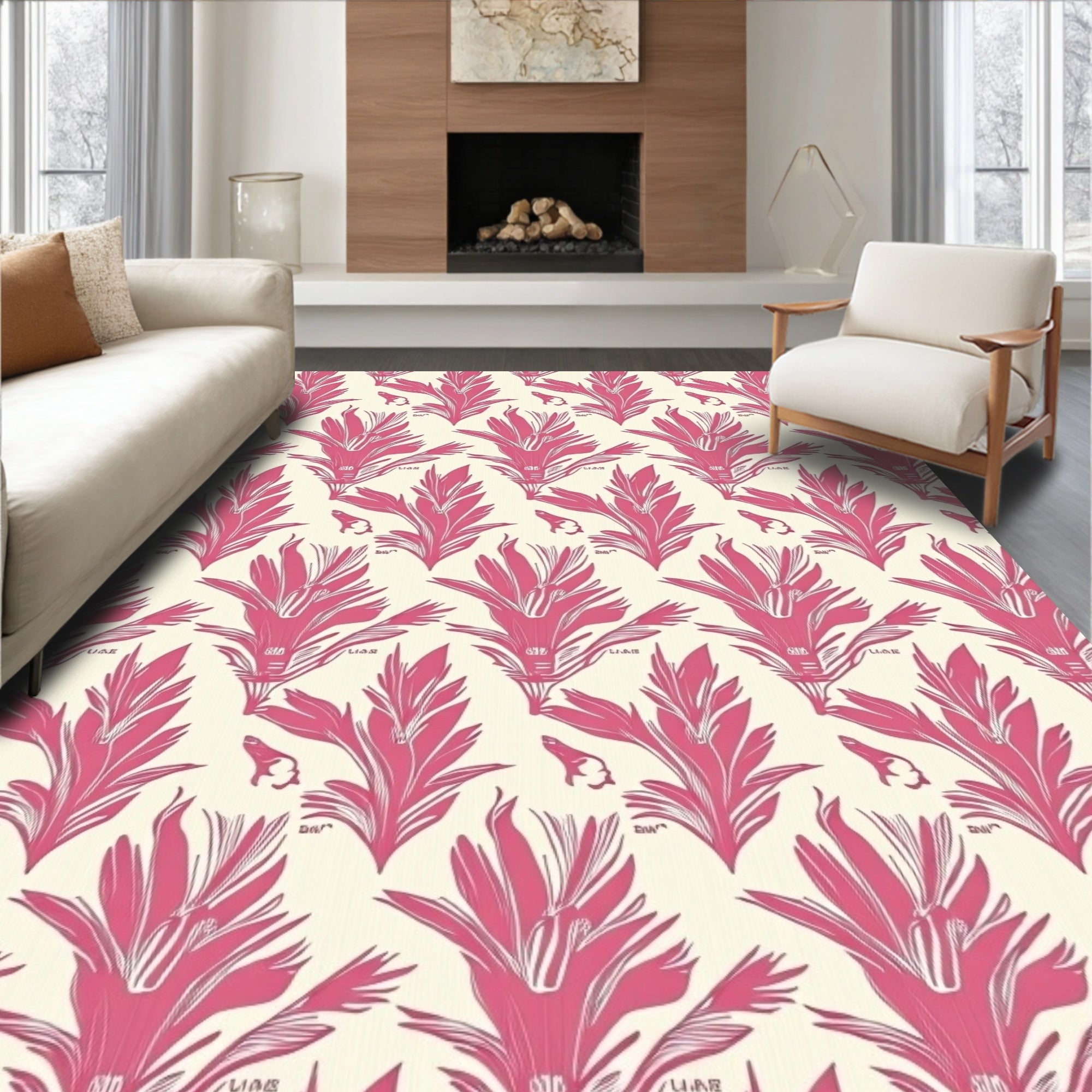 Vintage Botanical Print Pattern Rug