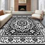 Monochromatic Floral Mandala Pattern Rug