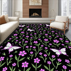 Pink Butterfly Flower Field Design Rug