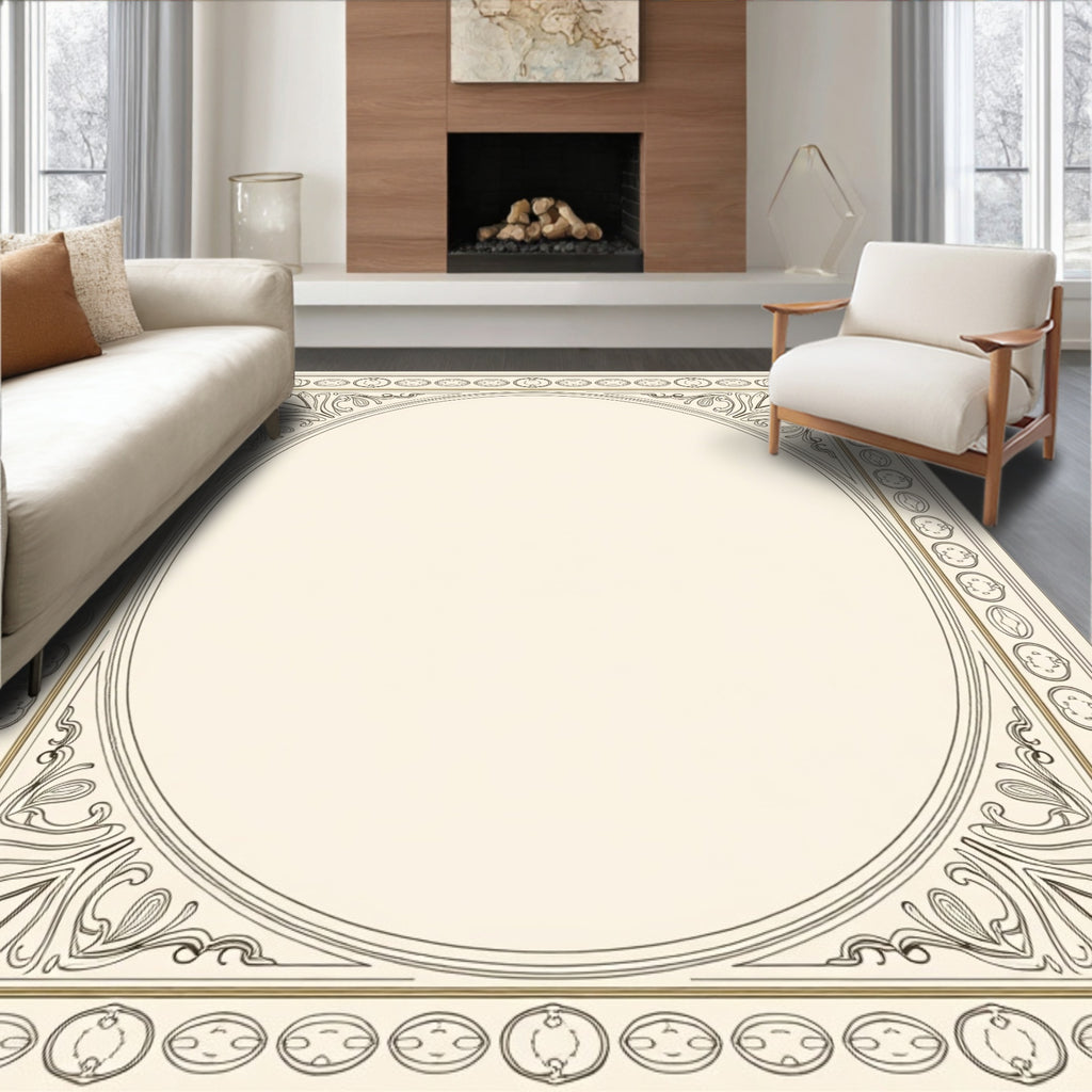 Vintage Oval Border Floral Design Rug