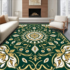 Emerald Gold Floral Mandala Rug
