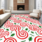 Red White Swirls And Green Sprigs Rug