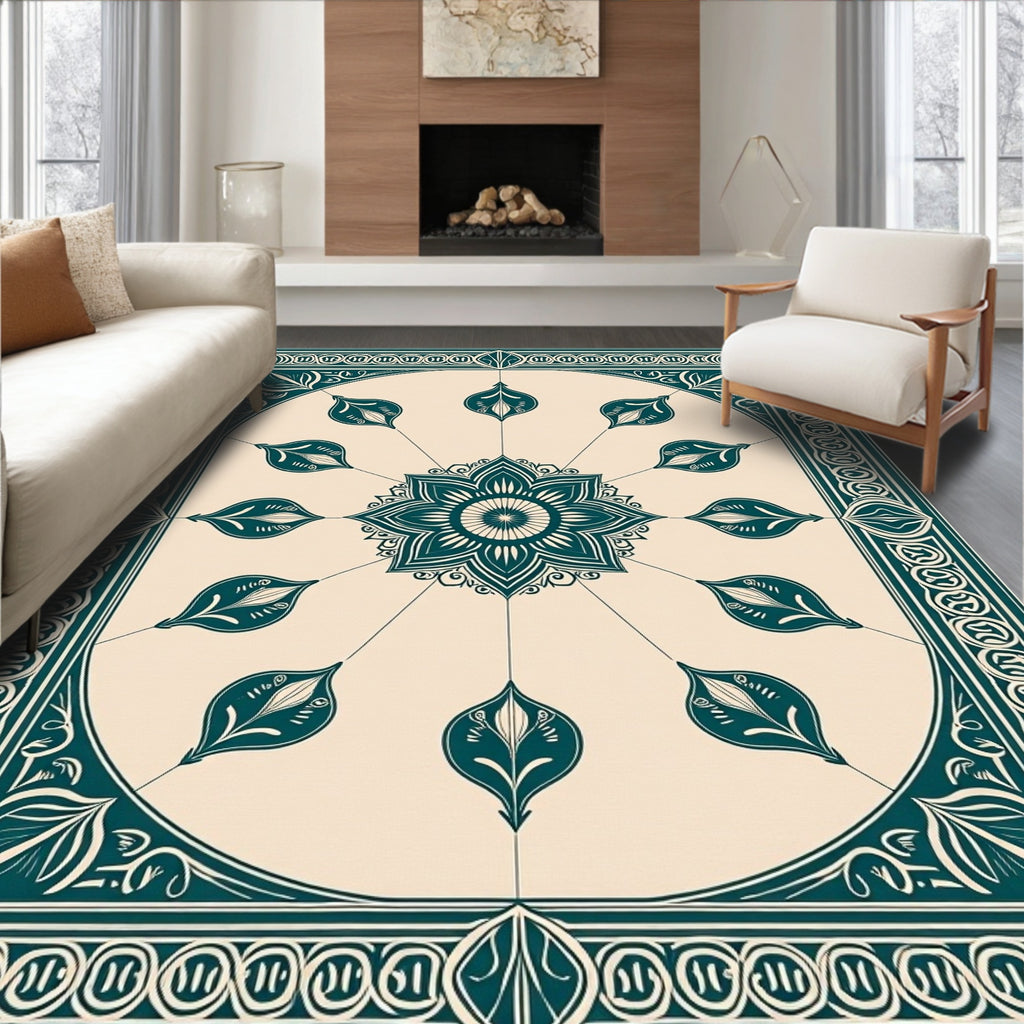 Floral Medallion With Intricate Border Design Rug
