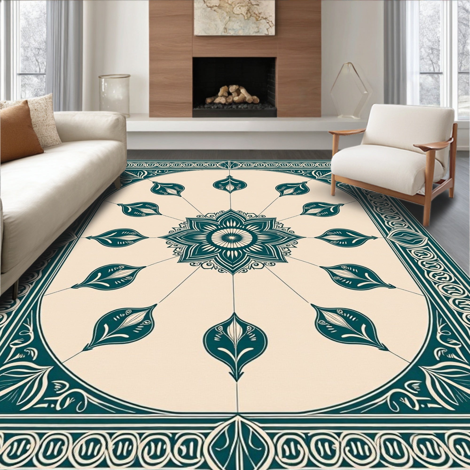 Floral Medallion With Intricate Border Design Rug