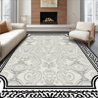 Elegant Black White Floral Scroll Pattern Rug