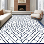 Navy White Geometric Lattice Rug