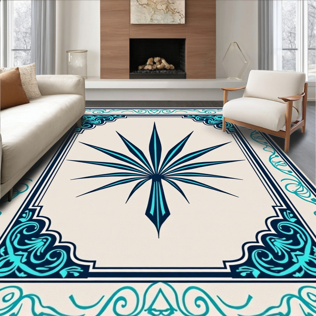 Turquoise Sunburst Geometric Decorative Rug