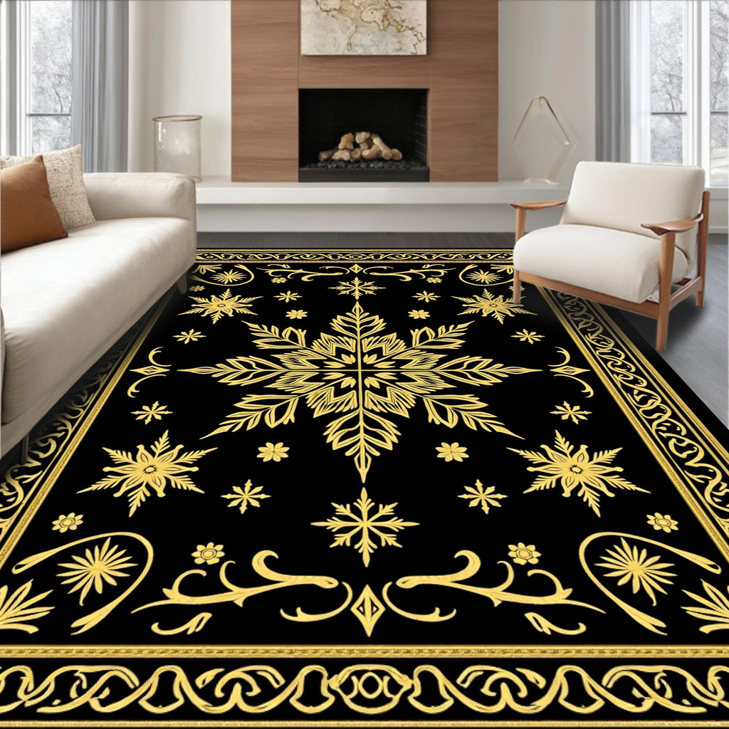 Gilded Snowflake Black Intricate Mandala Rug
