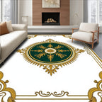Ornate Dark Green Gold Medallion Rug