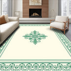 Elegant Green Leaf Scroll Border Design Rug